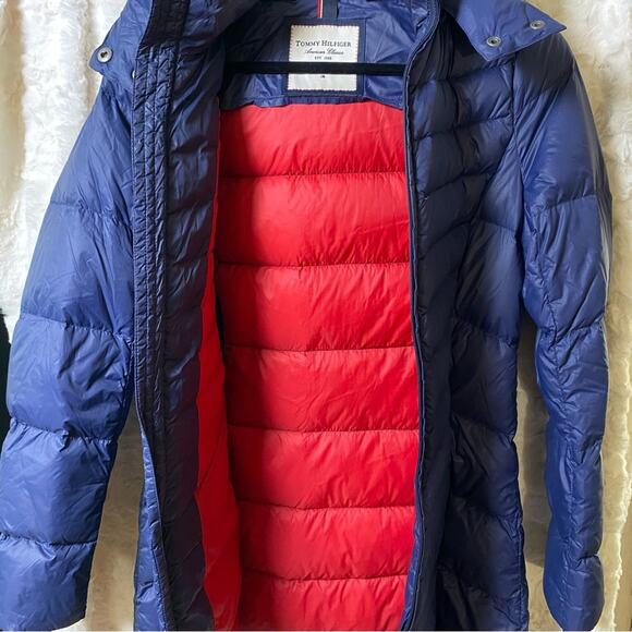 Tommy Hilfiger Women's Duck Down Puffer Coat Size XS Blue Packable Hooded Jacket - Picture 7 of 11